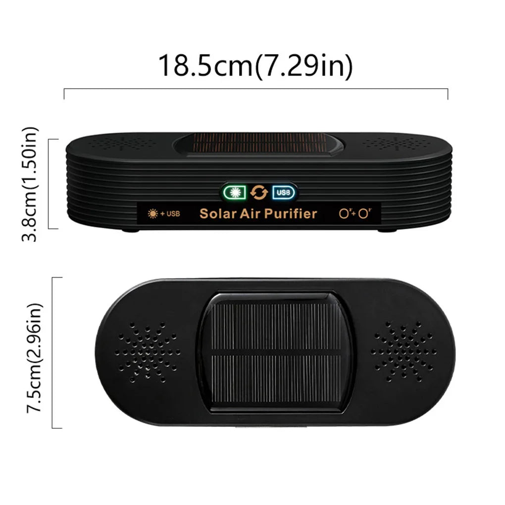 Solar USB Car Air Purifier with Negative Ion Technology, Odor Removal & Dual Power Mode
