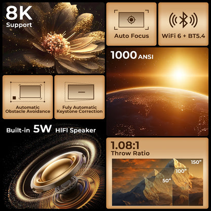 LynCast X7 Smart Projector – Native 1080P, 8K Support, Auto Focus & Android 14