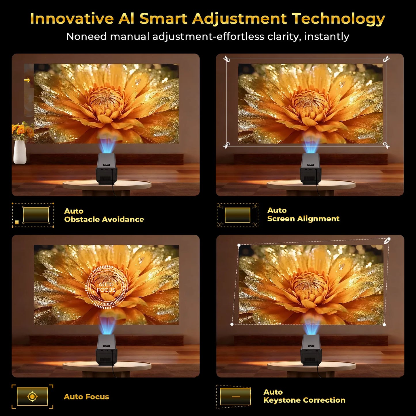 LynCast X7 Smart Projector – Native 1080P, 8K Support, Auto Focus & Android 14