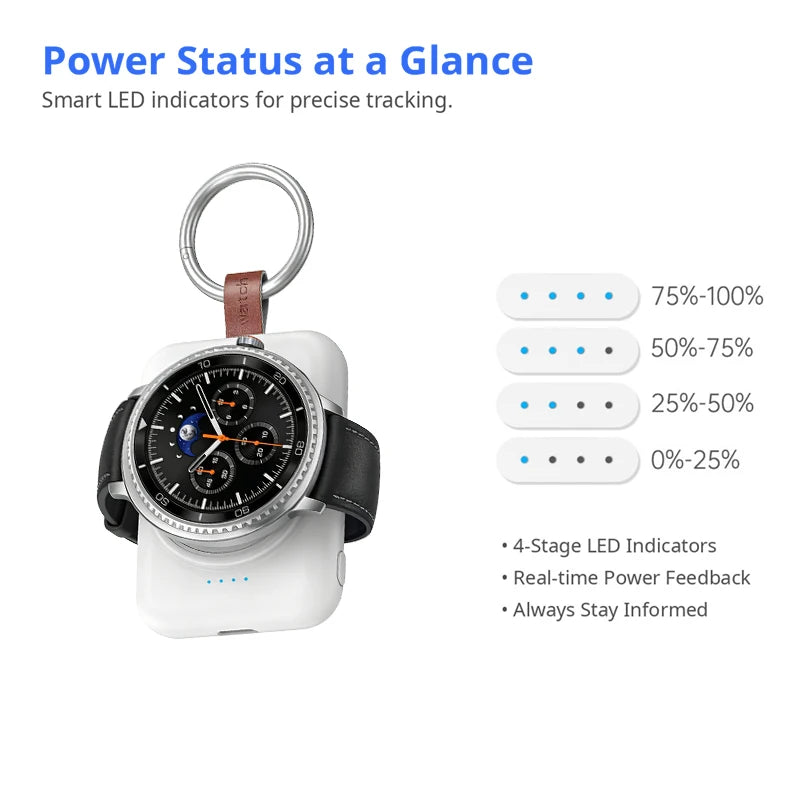 Portable Magnetic Wireless Charger for Samsung Galaxy Watch | Fast Charging Keychain Power Bank (1800mAh)