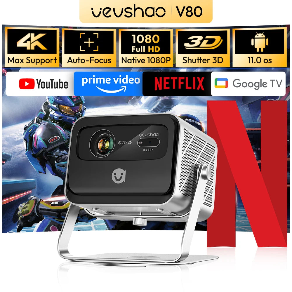 Smart Projector – 2200 ANSI, Full HD 1080P, 4K Support, Android TV