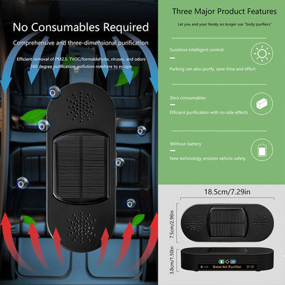 Solar USB Car Air Purifier with Negative Ion Technology, Odor Removal & Dual Power Mode