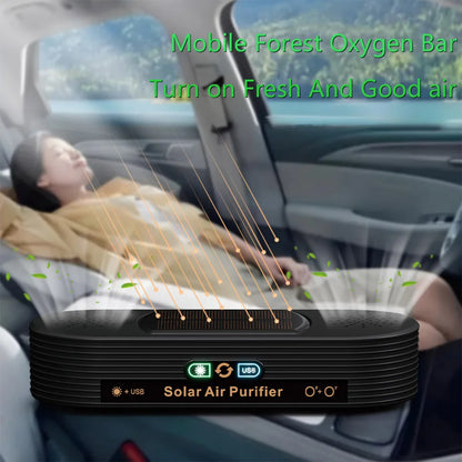 Solar USB Car Air Purifier with Negative Ion Technology, Odor Removal & Dual Power Mode