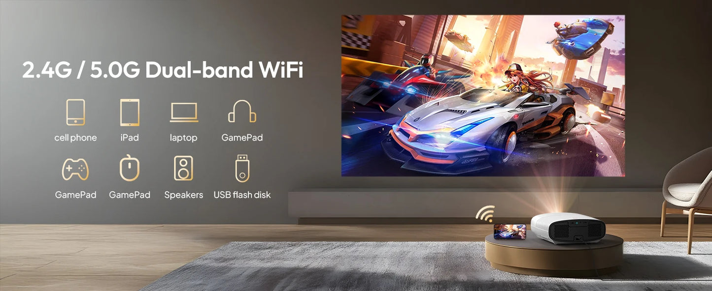 Smart Projector – Full HD 1080P, 4K Support, WiFi & Bluetooth