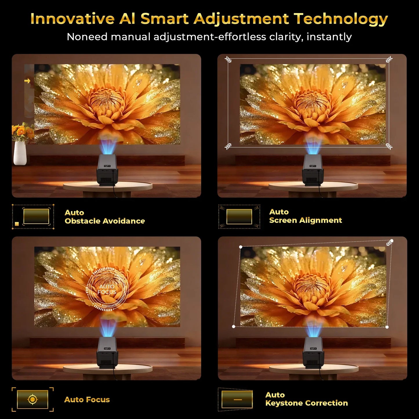 LynCast X7 Smart Projector – Native 1080P, 8K Support, Auto Focus & Android 14