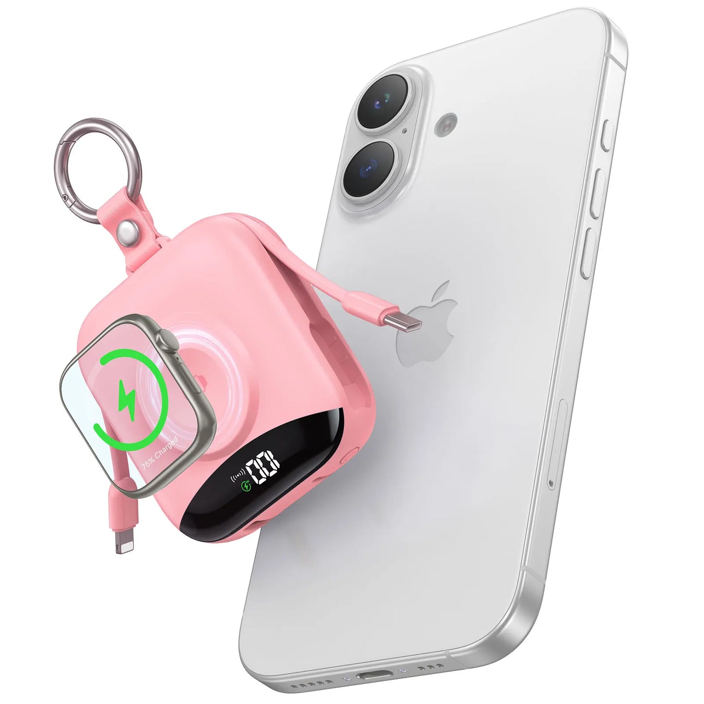 All-in-one power bank that keeps your Apple Watch and devices charged anywhere—no extra cables needed.