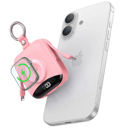 All-in-one power bank that keeps your Apple Watch and devices charged anywhere—no extra cables needed.