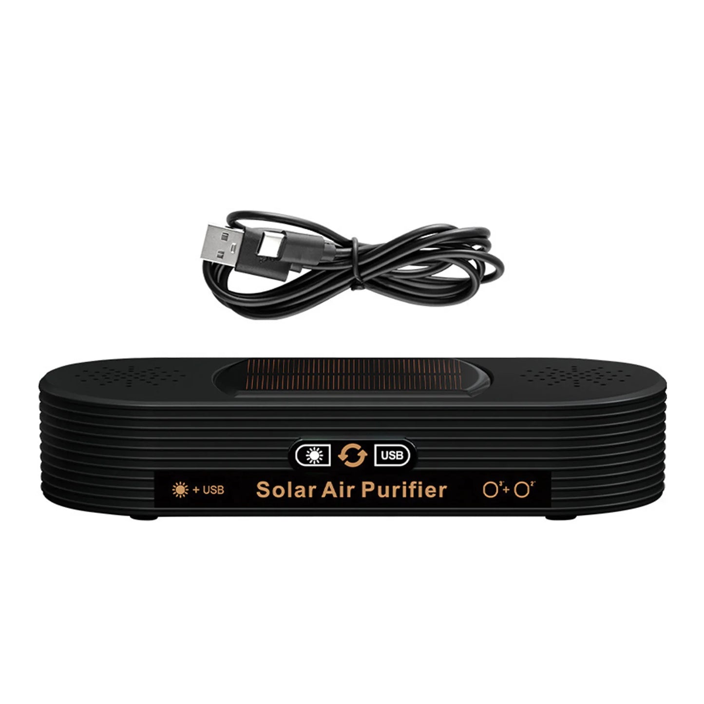 Solar USB Car Air Purifier with Negative Ion Technology, Odor Removal & Dual Power Mode
