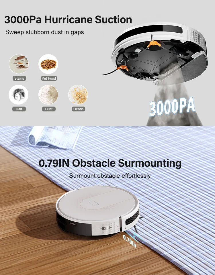 PureRobo K5 Robot Vacuum & Mop – 3000Pa Suction, Smart Navigation, App Control