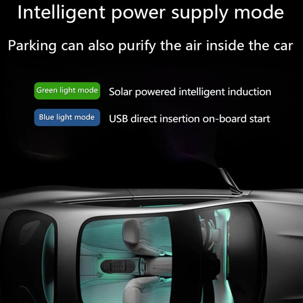 Solar USB Car Air Purifier with Negative Ion Technology, Odor Removal & Dual Power Mode