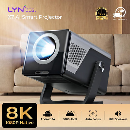 LynCast X7 Smart Projector – Native 1080P, 8K Support, Auto Focus & Android 14