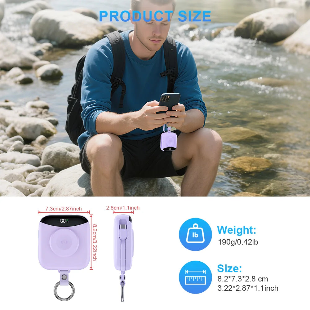 All-in-one power bank that keeps your Apple Watch and devices charged anywhere—no extra cables needed.