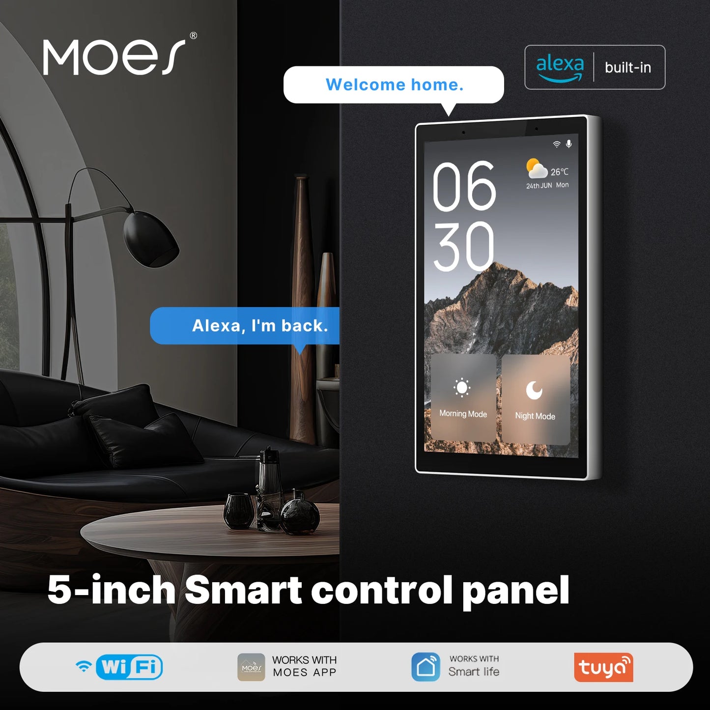 MOES 5-Inch Smart Home Touch Screen Control Panel with WiFi, Built-In Zigbee Hub & Alexa Voice Control