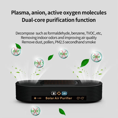 Solar USB Car Air Purifier with Negative Ion Technology, Odor Removal & Dual Power Mode