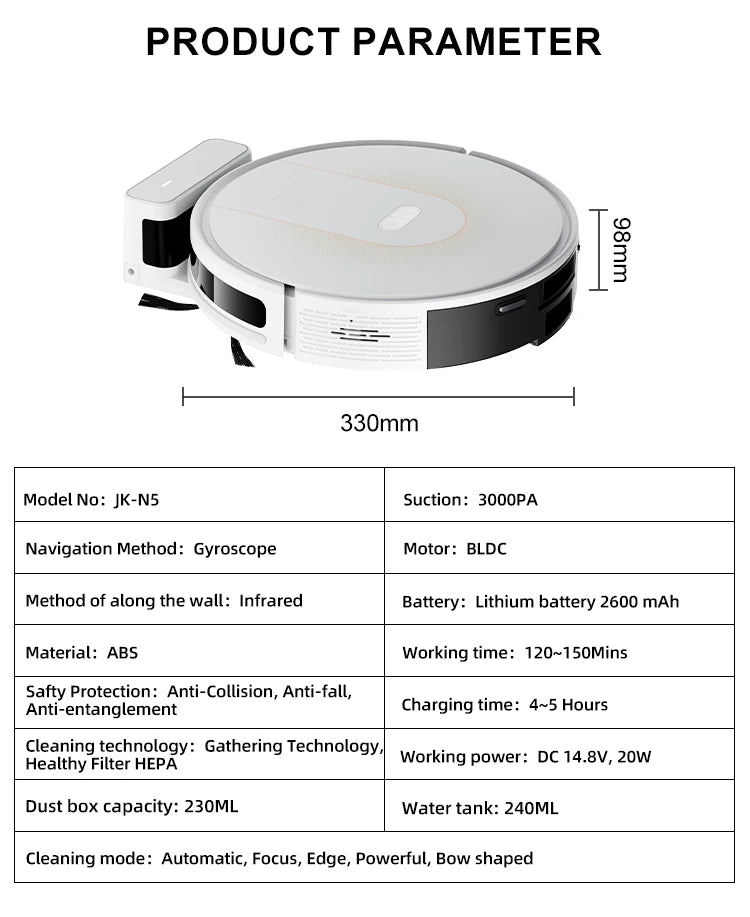 PureRobo K5 Robot Vacuum & Mop – 3000Pa Suction, Smart Navigation, App Control