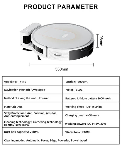 PureRobo K5 Robot Vacuum & Mop – 3000Pa Suction, Smart Navigation, App Control