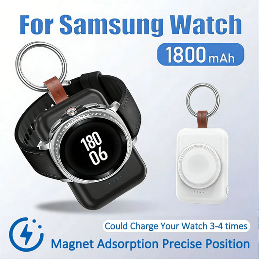 Portable Magnetic Wireless Charger for Samsung Galaxy Watch | Fast Charging Keychain Power Bank (1800mAh)