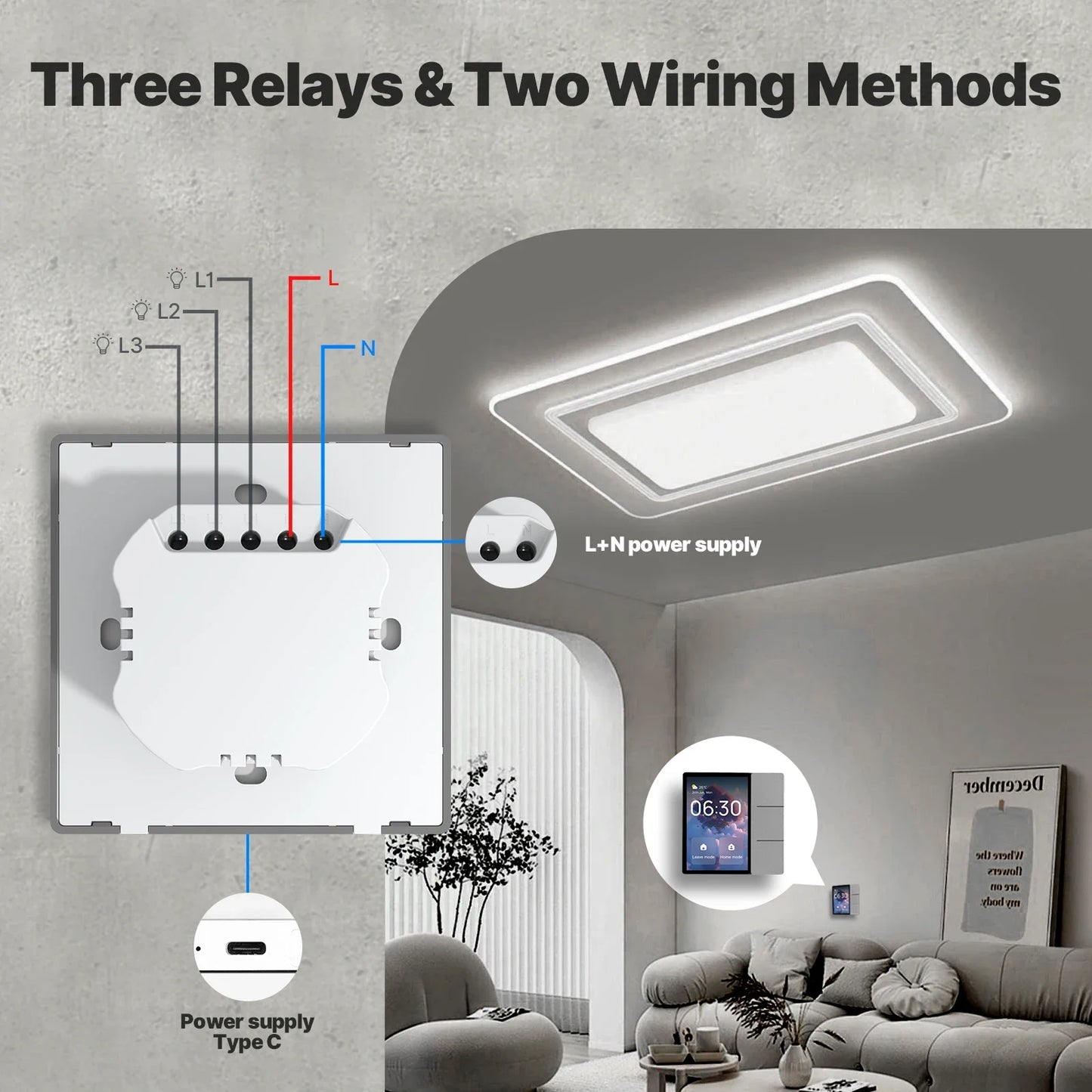 Smart Home Touch Control Panel with WiFi, Bluetooth Sigmesh Hub & 3 Relay Switches