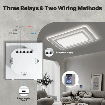 Smart Home Touch Control Panel with WiFi, Bluetooth Sigmesh Hub & 3 Relay Switches