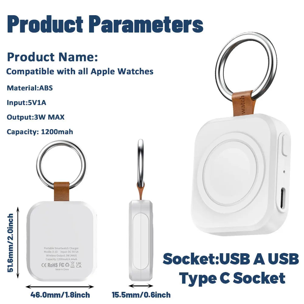 Portable Wireless Charger for Apple Watch | Magnetic Fast Charging Keychain (All Series)