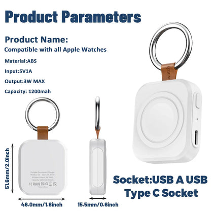 Portable Wireless Charger for Apple Watch | Magnetic Fast Charging Keychain (All Series)