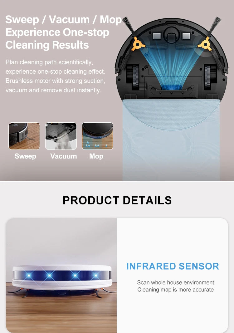 PureRobo K5 Robot Vacuum & Mop – 3000Pa Suction, Smart Navigation, App Control