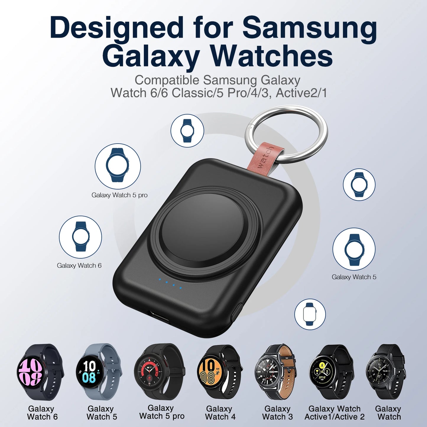 Portable Magnetic Wireless Charger for Samsung Galaxy Watch | Fast Charging Keychain Power Bank (1800mAh)