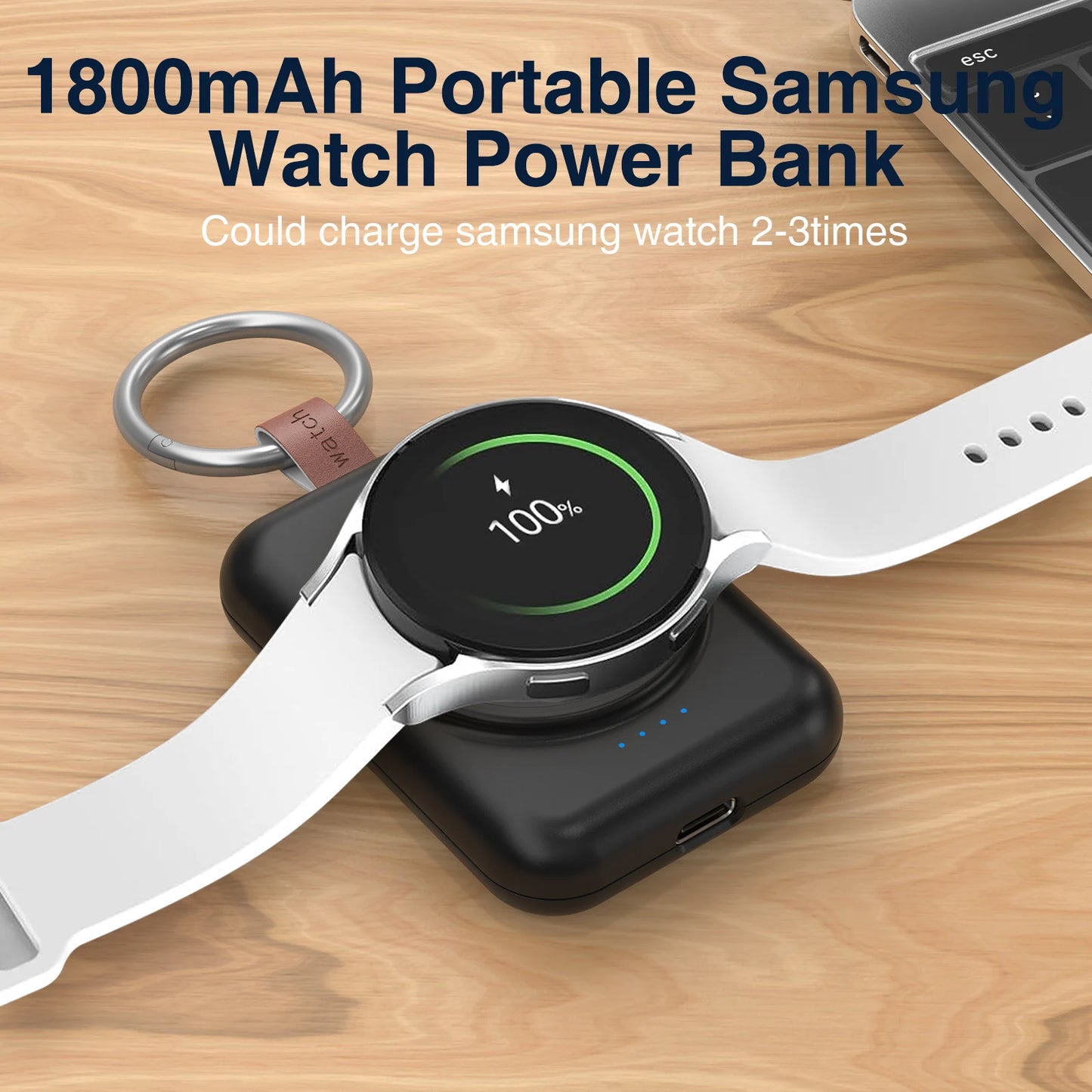 Portable Magnetic Wireless Charger for Samsung Galaxy Watch | Fast Charging Keychain Power Bank (1800mAh)
