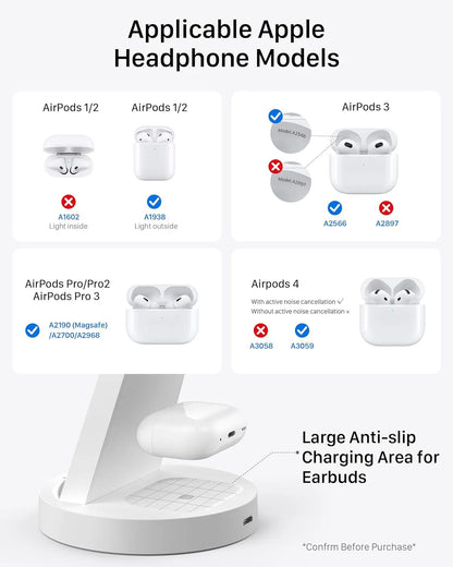 3-in-1 Wireless Charging Station for iPhone, AirPods & Apple Devices