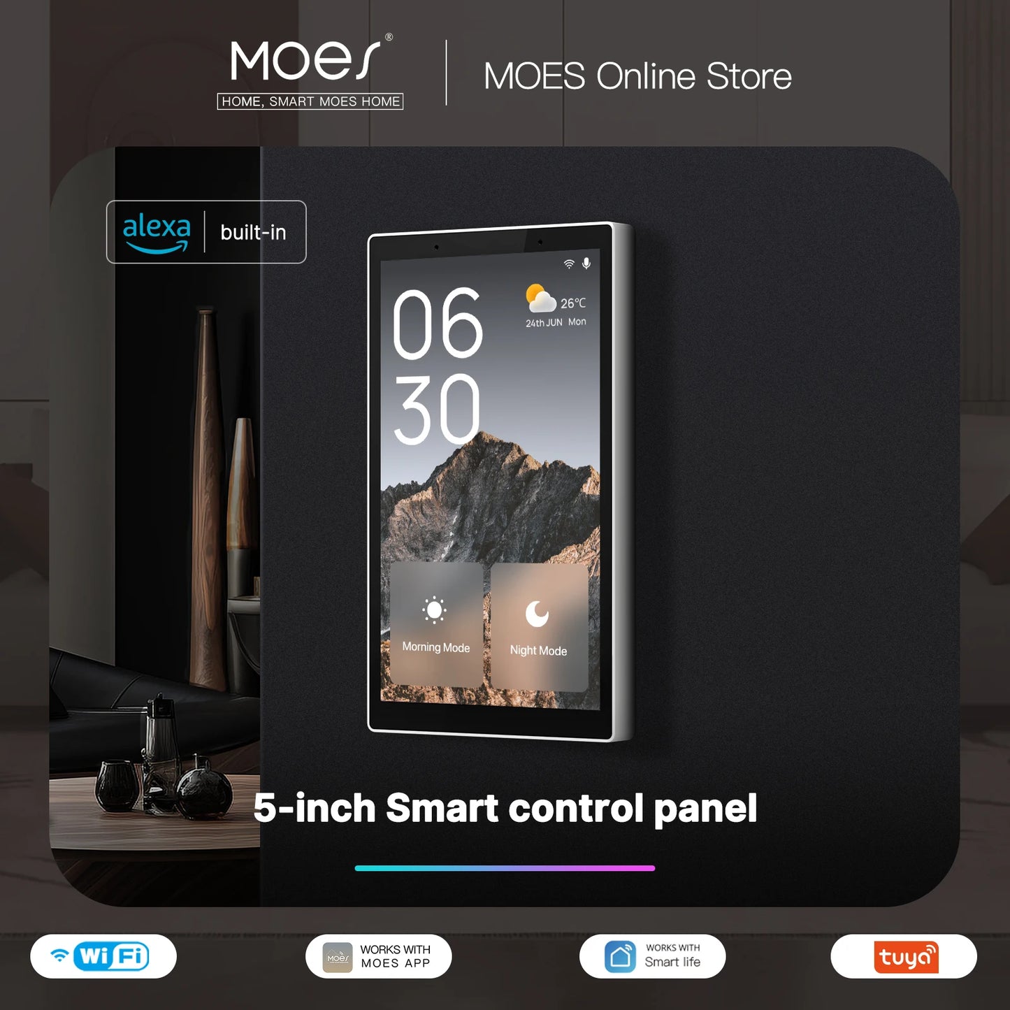 MOES 5-Inch Smart Home Touch Screen Control Panel with WiFi, Built-In Zigbee Hub & Alexa Voice Control